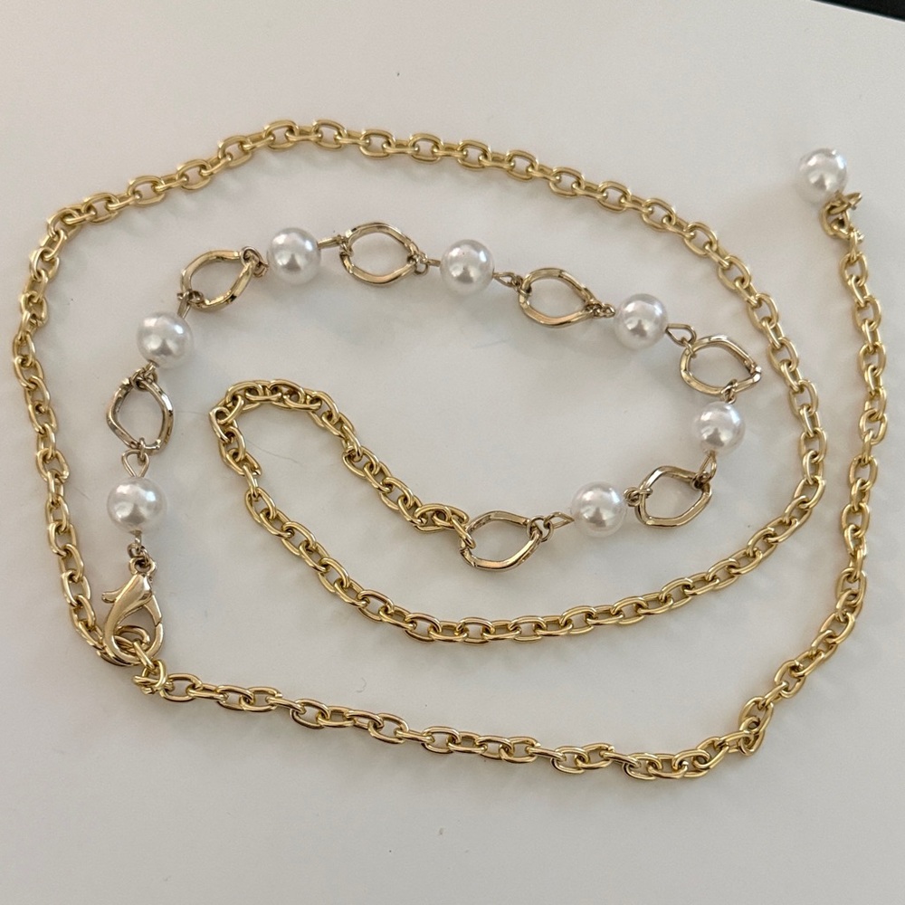Gold Pearl-Accented Lightweight Chain Belt - Women's Accessory